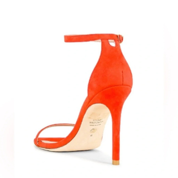 Stuart Weitzman Nudistcurve 100 Sandal in Orange Neon Blaze - Picture 3 of 11